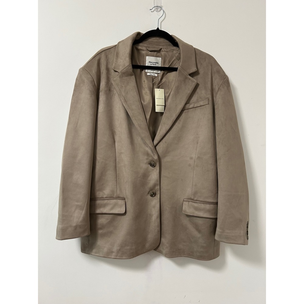 Abercrombie & Fitch Vegan Suede Blazer Women XL Tan Dark Academia